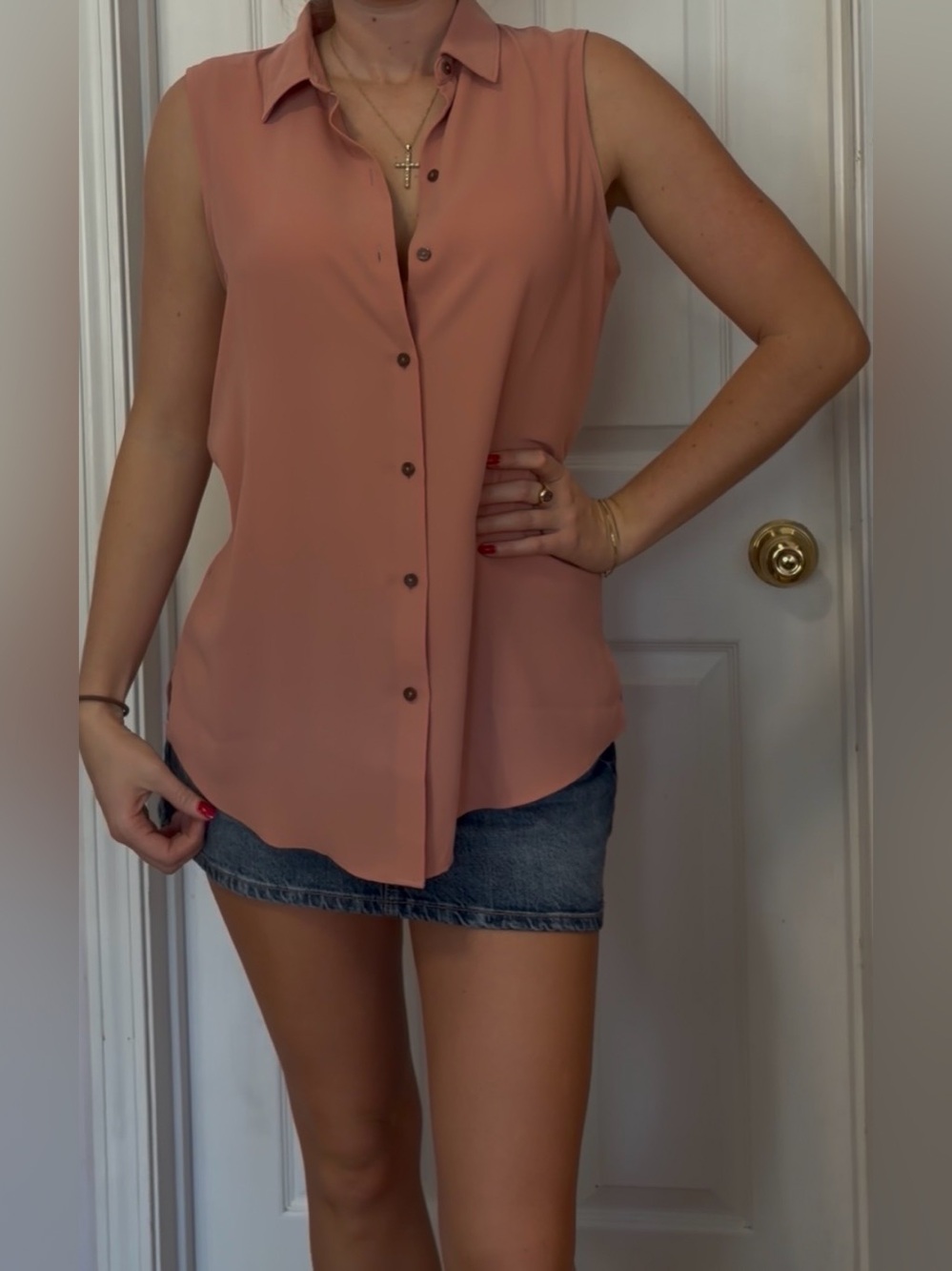 Rachel Zoe Sleeveless Button Down Top in Pink Size Medium Like New